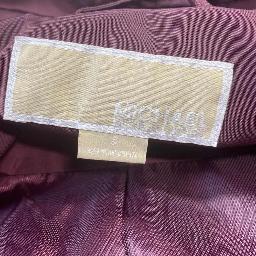 Michael Kors Women Burgundy Hooded Parka Full Zip Snap Jacket Size M